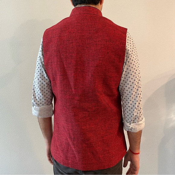 Men’s Red Waistcoat Nehru Jacket - Picture 2 of 6